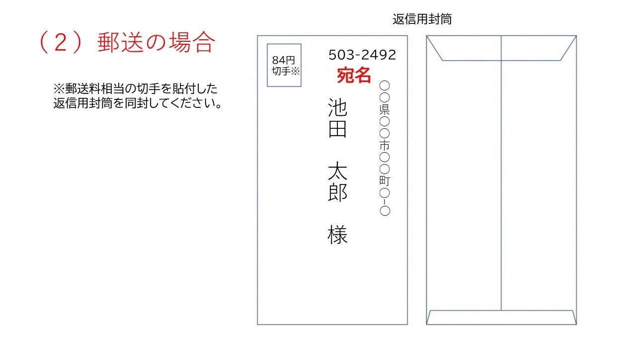 返信用封筒の例